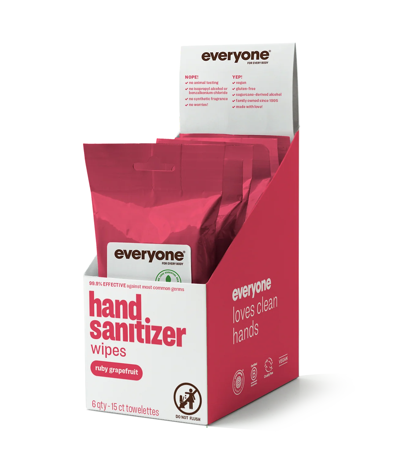 Ruby Grapefruit Resealable Hand Sanitizer Wipes 6 QTY - 15 CT Case Pack of 6